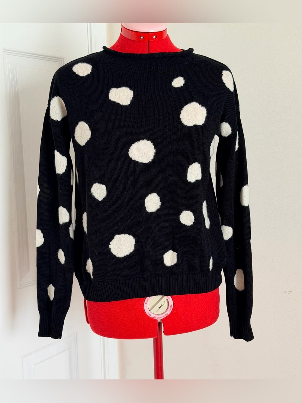NWOT Bela NYC Anthropologie Merino Wool Blend Polka Dot Sweater Doen White XS S